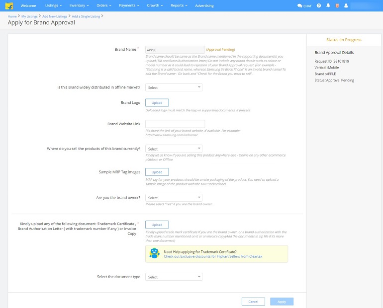 sample brand approval form in mobile category