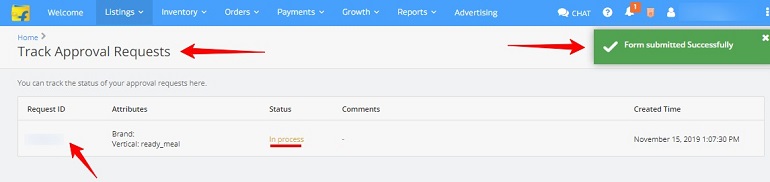 track approval request after form submission successfully in flipkart