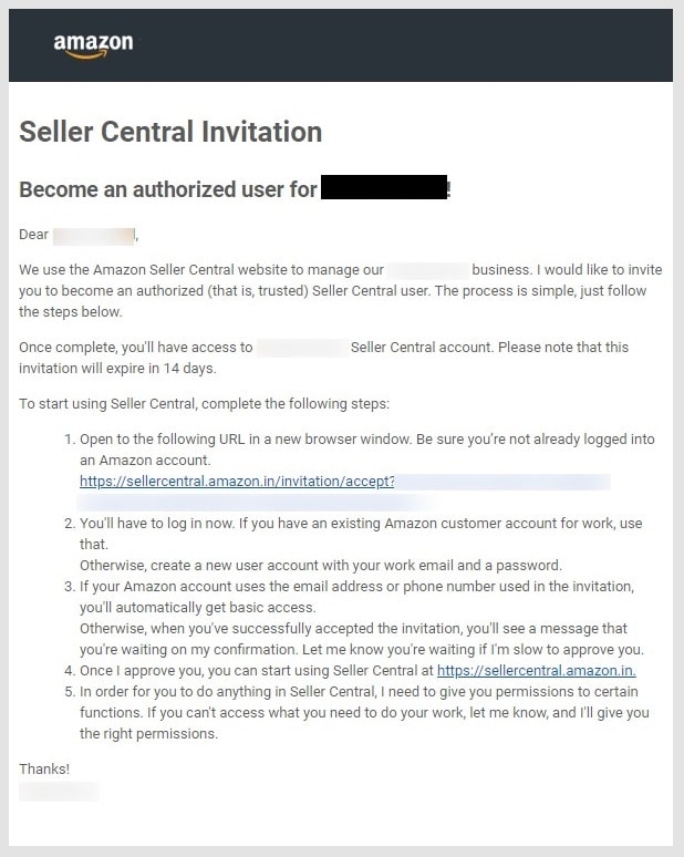 Amazon india seller central invitation to become an authorized user