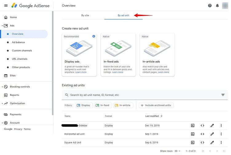 manual ads interface in google adSense