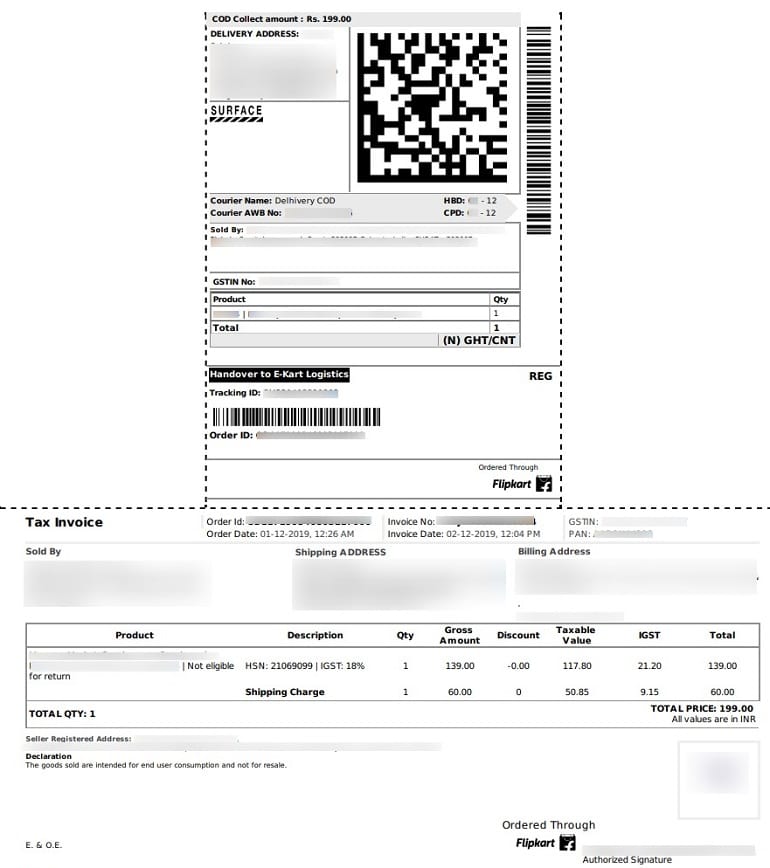 sample shipping label in flipkart