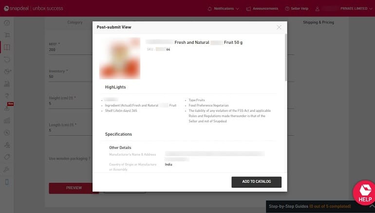 post-submit listing view in product listing in snapdeal
