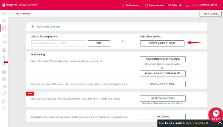 create a single listing in snapdeal
