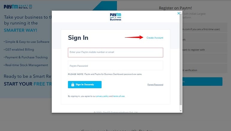create account in paytm