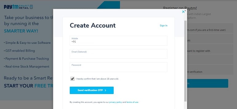 enter details to create account