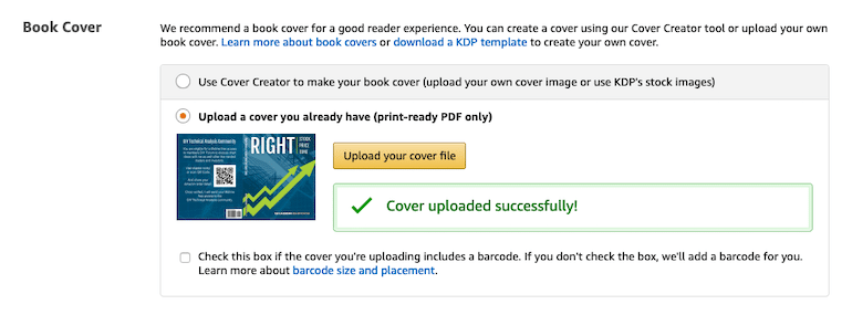 Book Cover Uploaded successfully in Amazon KDP