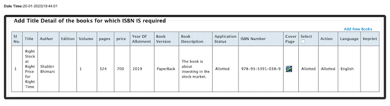 isbn allotted