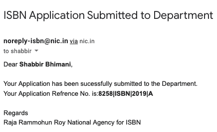 isbn application submitted