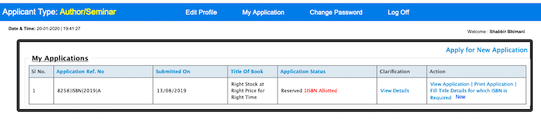 isbn start application process