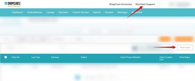 raise ticket merchant support in shopclues