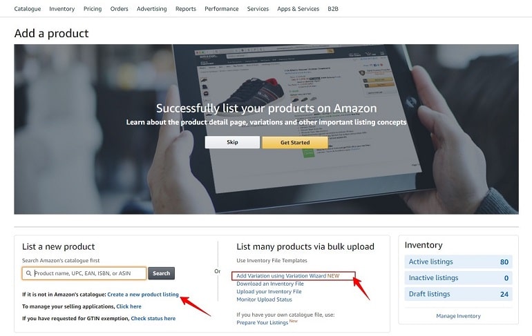 create a new product listing page in amazon india