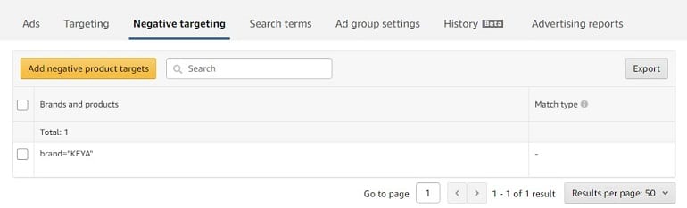 negative targeting in ad group amazon