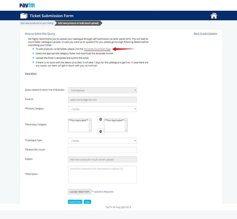 template download page link in paytm bulk listing