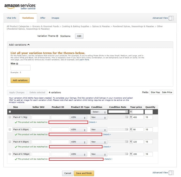 variations theme in amazon india