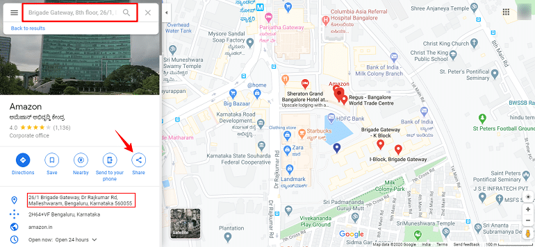 amazon india location search in google maps