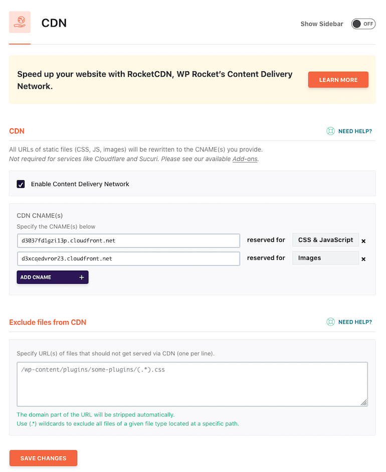 CDN WP Rocket Settings