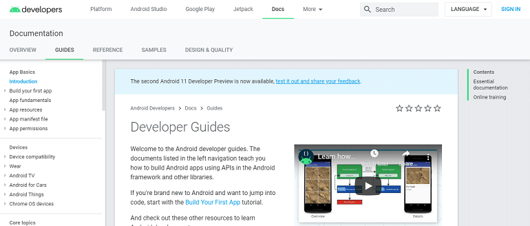 Developer Guides Android Developers