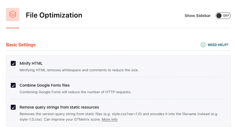 File Optimization Basic WP Rocket Settings