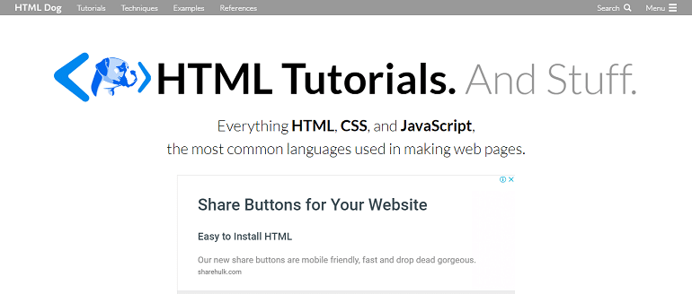 HTML CSS and JavaScript Tutorials References and Articles HTML Dog