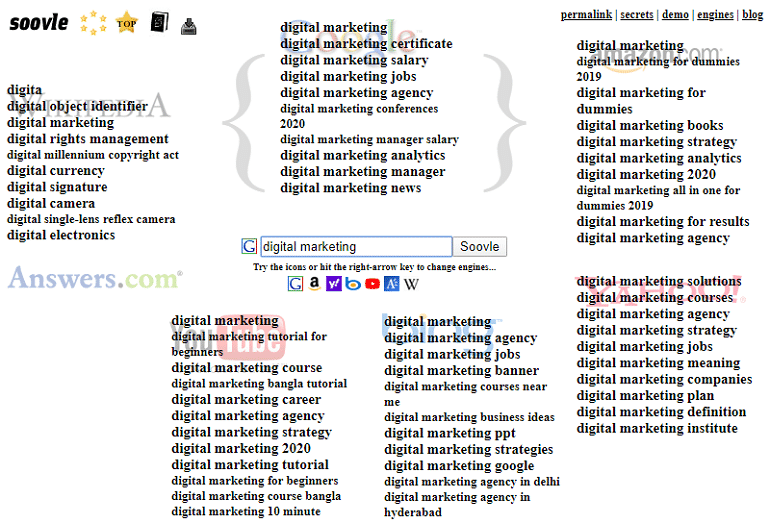 Soovle free keyword research tool