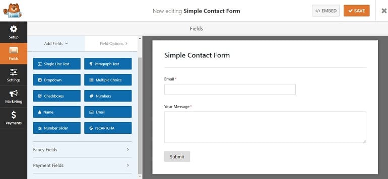 drag and drop form builder in wpforms