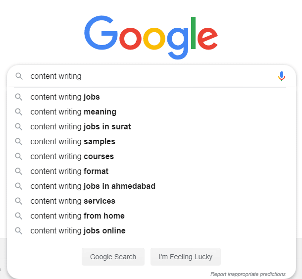 google auto suggestions for keyword content writing
