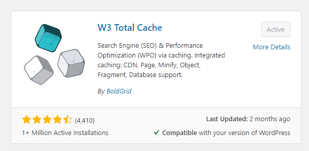 w3 total cache active installations
