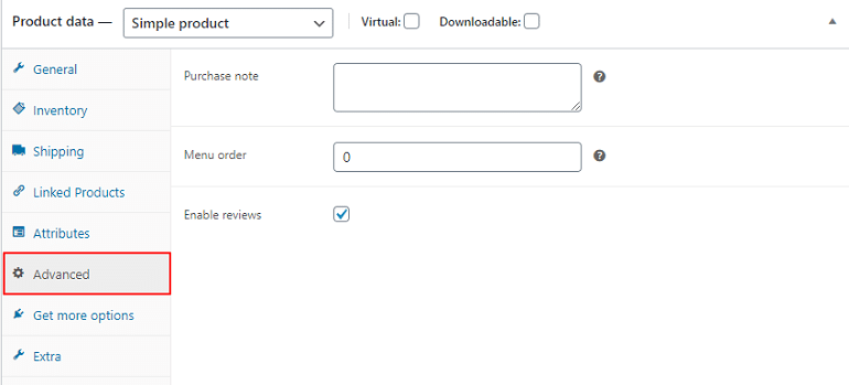 advanced options in product data