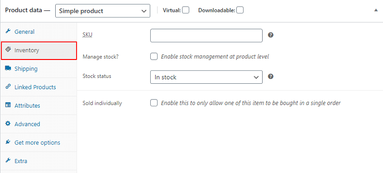 inventory details in product data