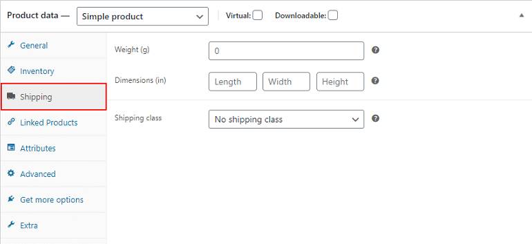 shipping details in product data