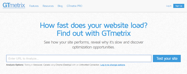 GTmetrix website speed & performance optimization tool