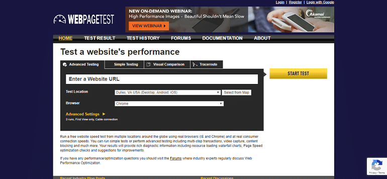 WebPageTest website speed and performance tool