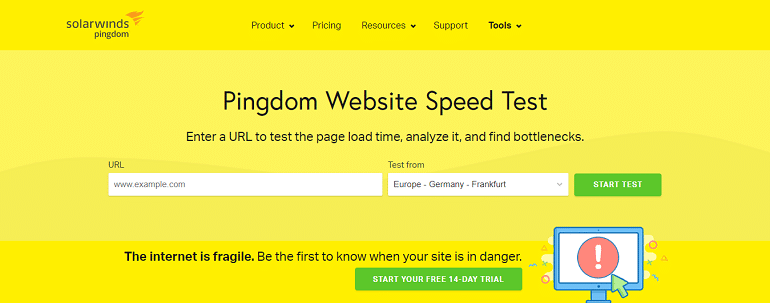 pingdom website speed test tools